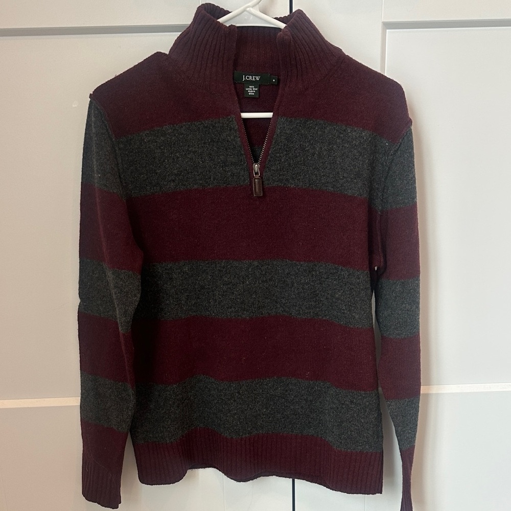 J. Crew Men's Maroon and Charcoal Zip-Up Sweater